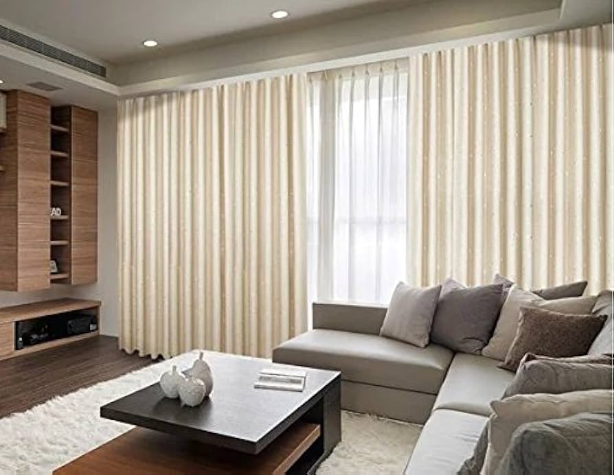 Amazon｜1級遮光カーテン 2枚組 幅200×丈180cm ベージュ星柄 断熱・遮