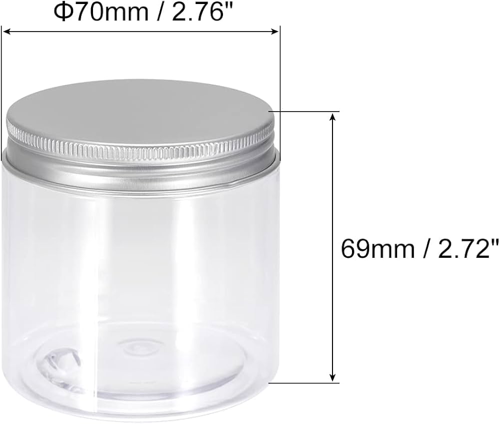 Amazon｜uxcell 透明なプラスチックジャー シルバーアルミ蓋付き 6oz