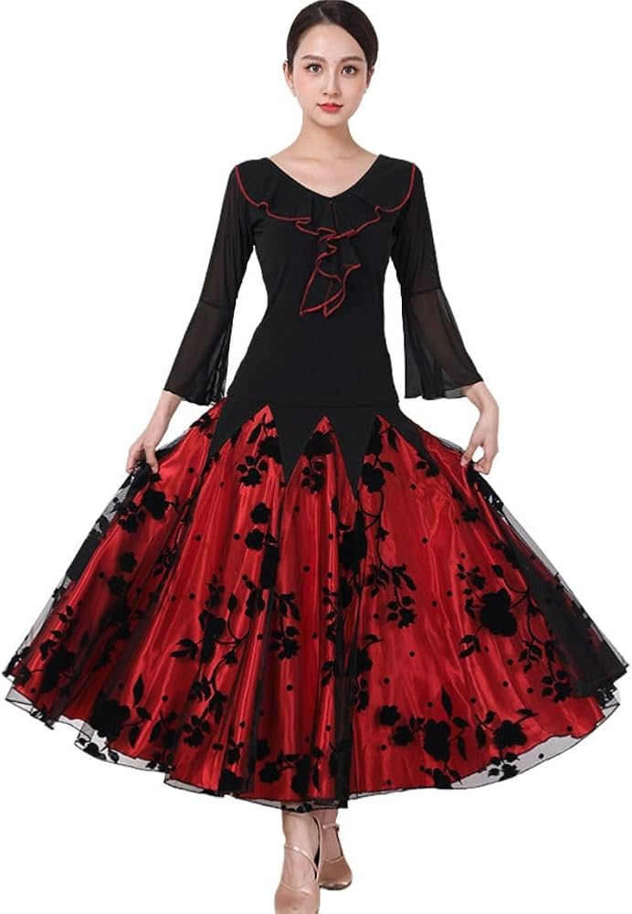 Amazon.co.jp: [LNIGHT] 社交ダンス衣装 2点セット フリル トップス