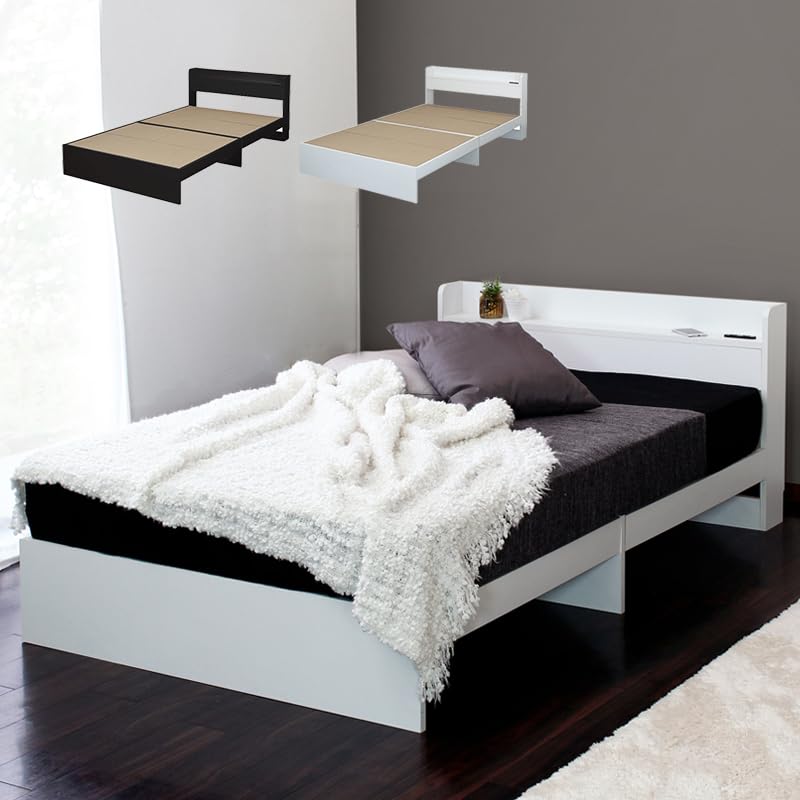 Amazon｜ベッドフレーム ダブル ホワイト 安い 木製 ダブルベッド 棚