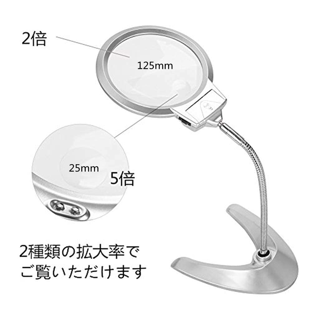 Amazon.co.jp: LEDライト付き ルーペ 携帯 スタンドルーペ 5倍/2倍