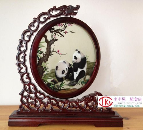 Amazon | 両面刺繍(パンダ） 中華刺繍品 高級置物 蘇州刺繍 中国手工芸