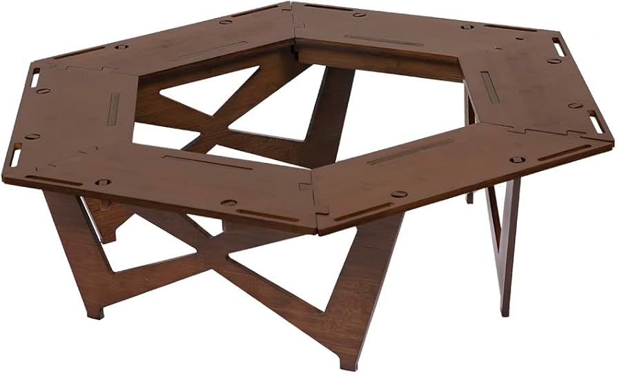 Amazon.co.jp: RcrCamp ヘキサゴンテーブル ブラウン ヘキサテーブル