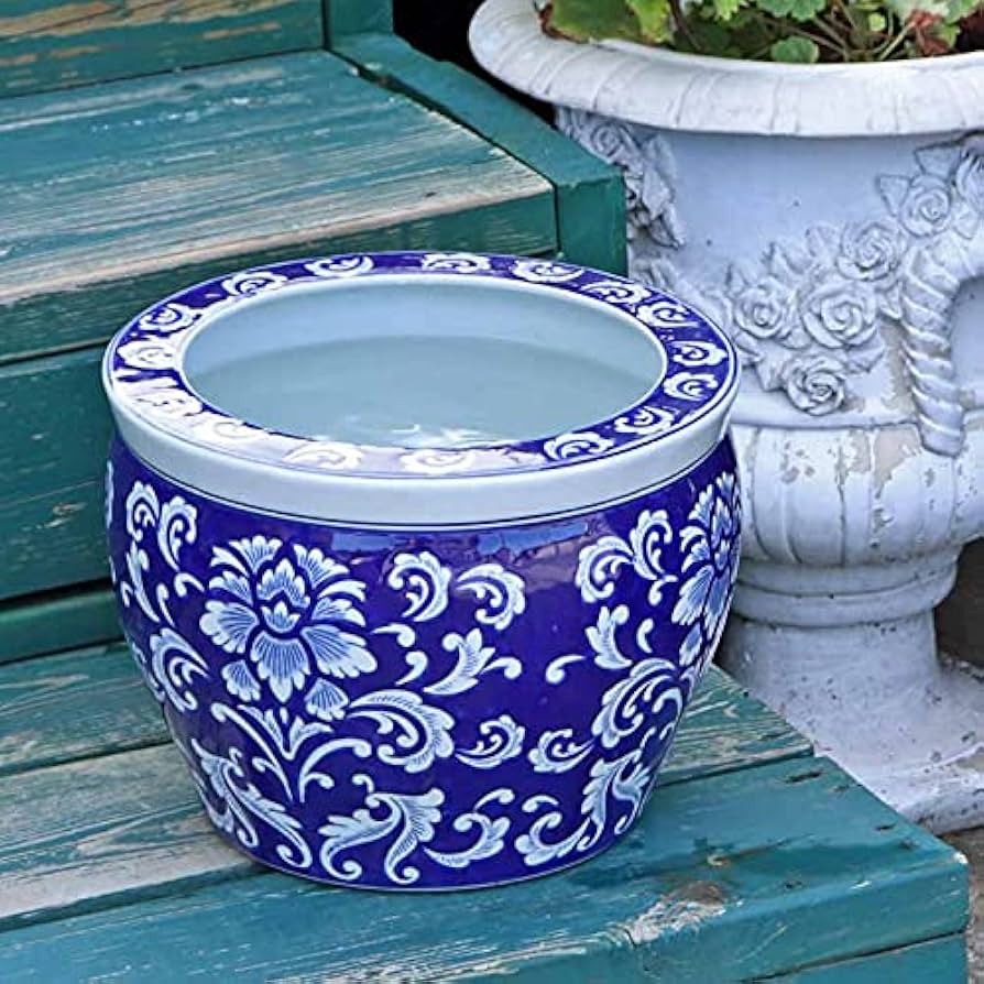 Amazon.co.jp: 水鉢 大型 陶器 青 ヒマワリ 10号 鉢カバー プランター