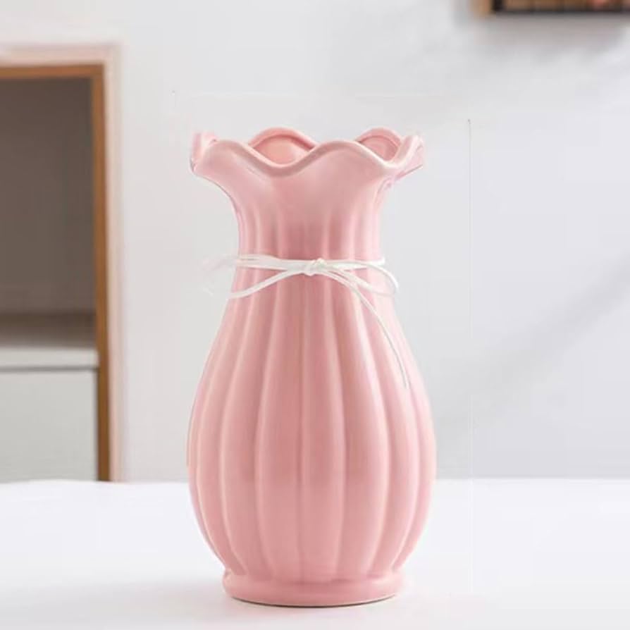Amazon.co.jp: YJFFQ フラワーベース セラミック花瓶 25cm ピンク 陶器