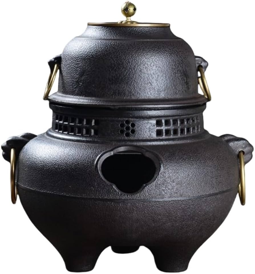 Amazon | JICOMUS急須、鬼面鋳鉄風炉茶釜、鉄風炉、茶道具、炭火茶釜