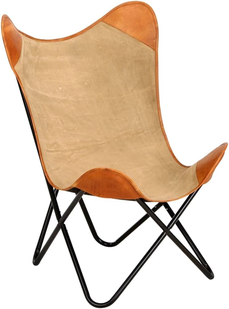 Amazon｜vidaXL バタフライチェア ブラウン 本革＆帆布｜折りたたみ