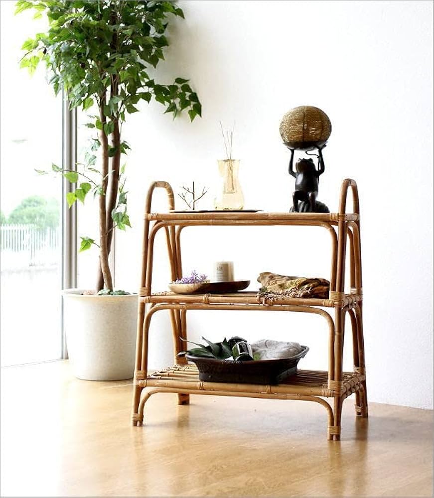 Amazon｜シェルフ おしゃれ 3段 ラタン ディスプレイラック オープン