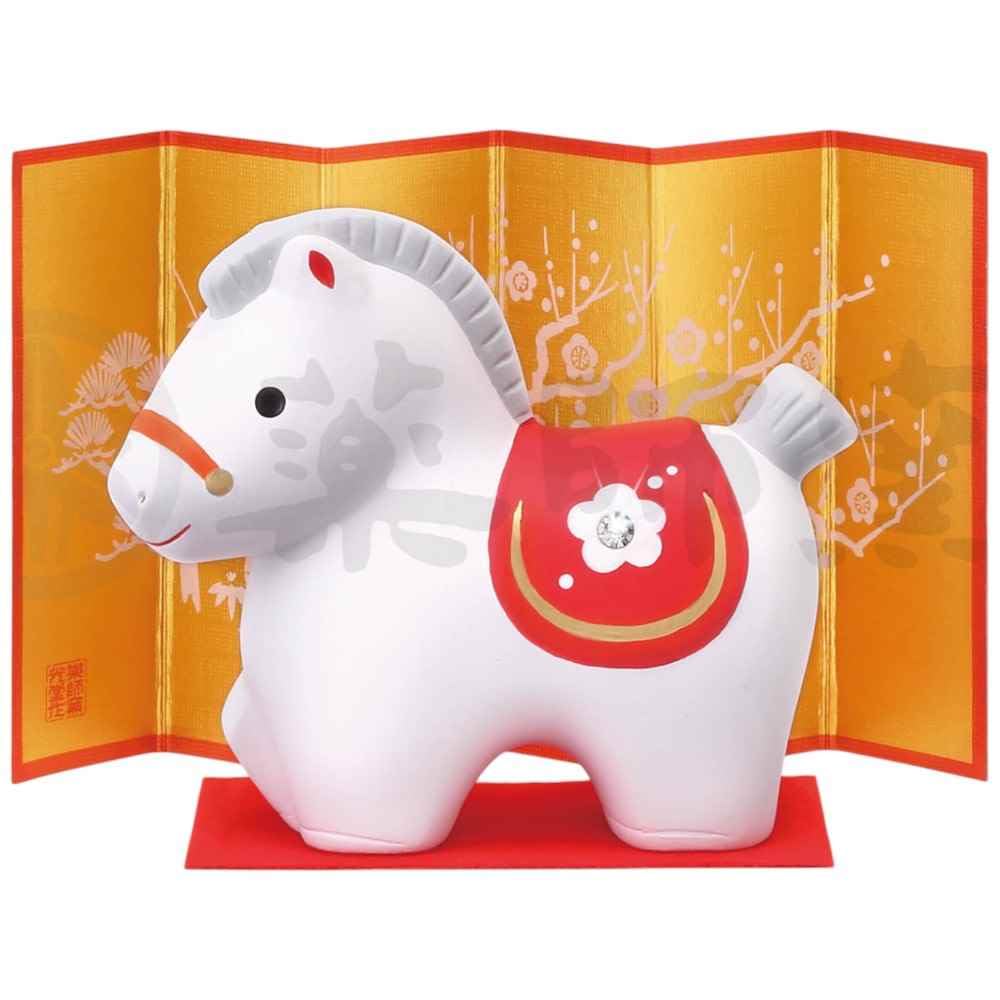 干支 陶器製 馬と子供の置物 桐箱台座付き 干支 陶器製 馬と子供の置物