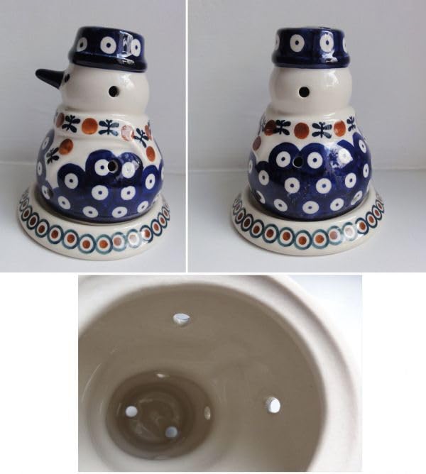 Amazon.co.jp: z747 ポーランド陶器 雪だるま キャンドルホルダー A