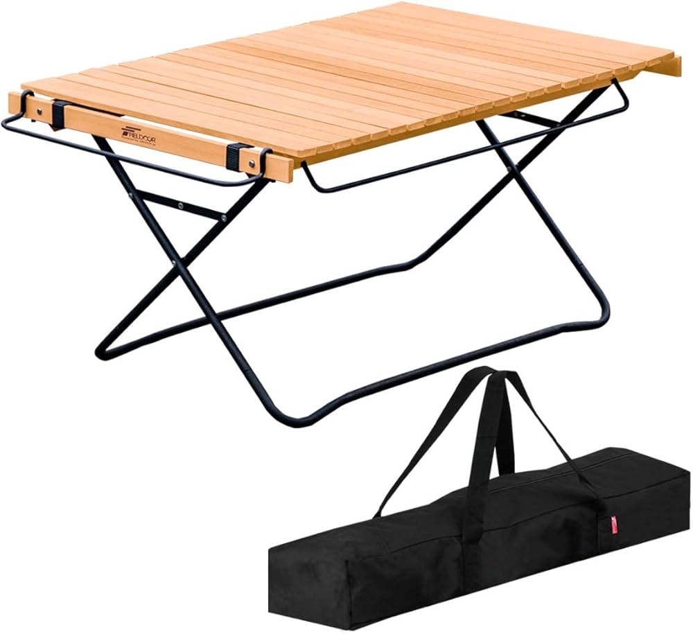 Amazon | FIELDOOR キャンプテーブル ウッドロール スチール脚