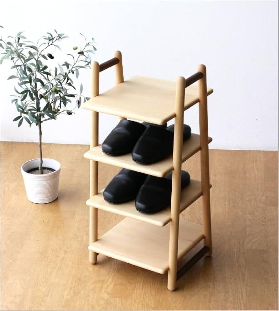 Amazon｜スリッパラック 木製 おしゃれ 4足 4段 棚式 縦型 スリッパ