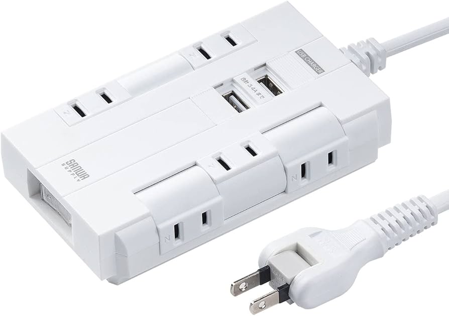 Amazon.co.jp: サンワダイレクト 電源タップ 6個口 回転式 2m USB付き