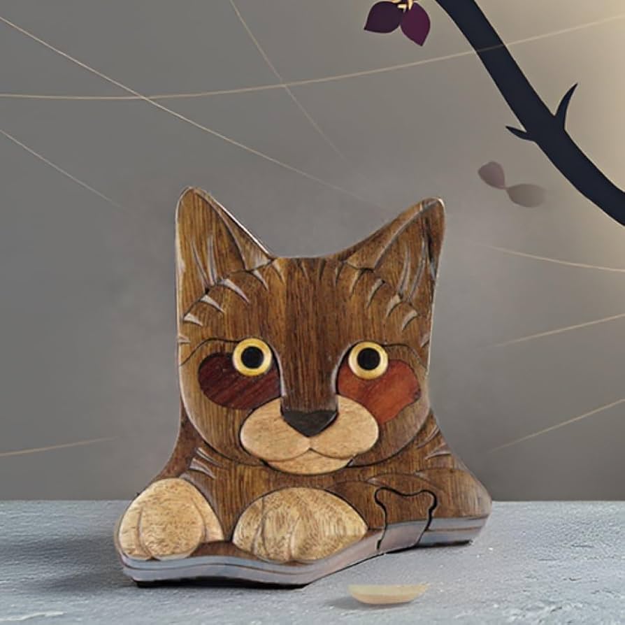 Amazon.com: Hand Carved in Vietnam Wooden CAT Puzzle Box- Intarsia