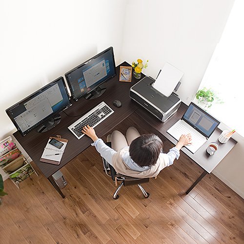 Amazon | イーサプライ L字型 パソコンデスク コーナーデスク 木製 幅