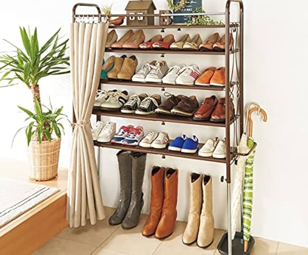 Amazon｜段差がまたげる伸縮シューズラック カーテンバー付き シューズ