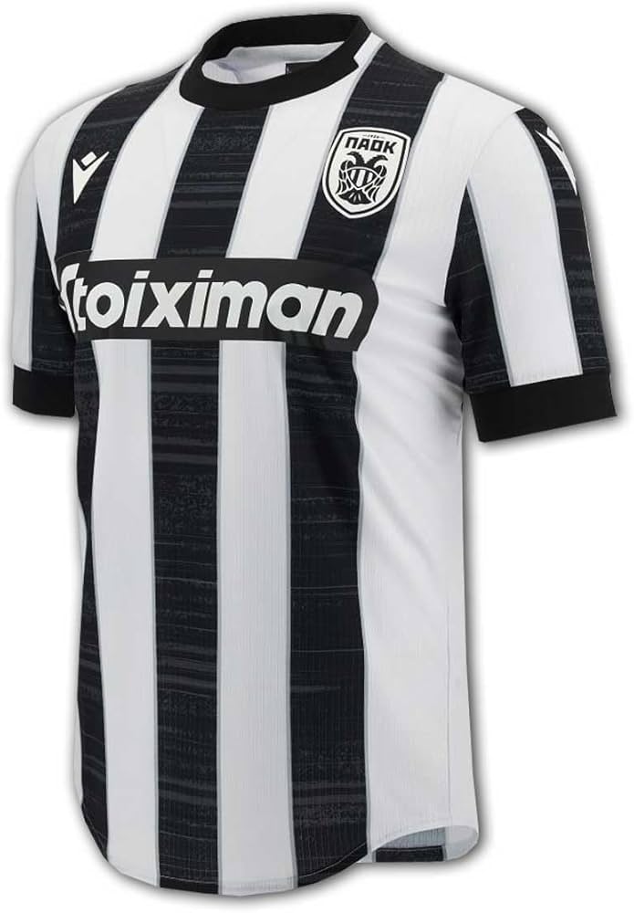 Macron PAOK Home Shirt 23 24 Black and White PAOK Saloniki Home