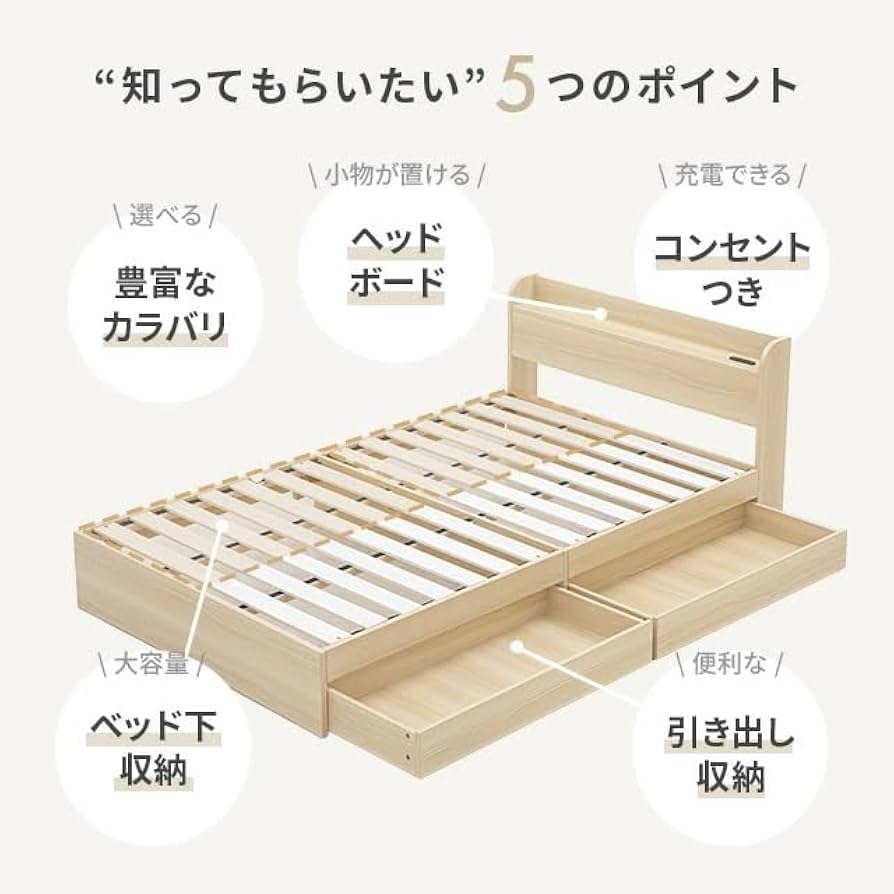 Amazon｜モダンデコ ベッド セミダブル 宮棚 収納付き 439L コンセント