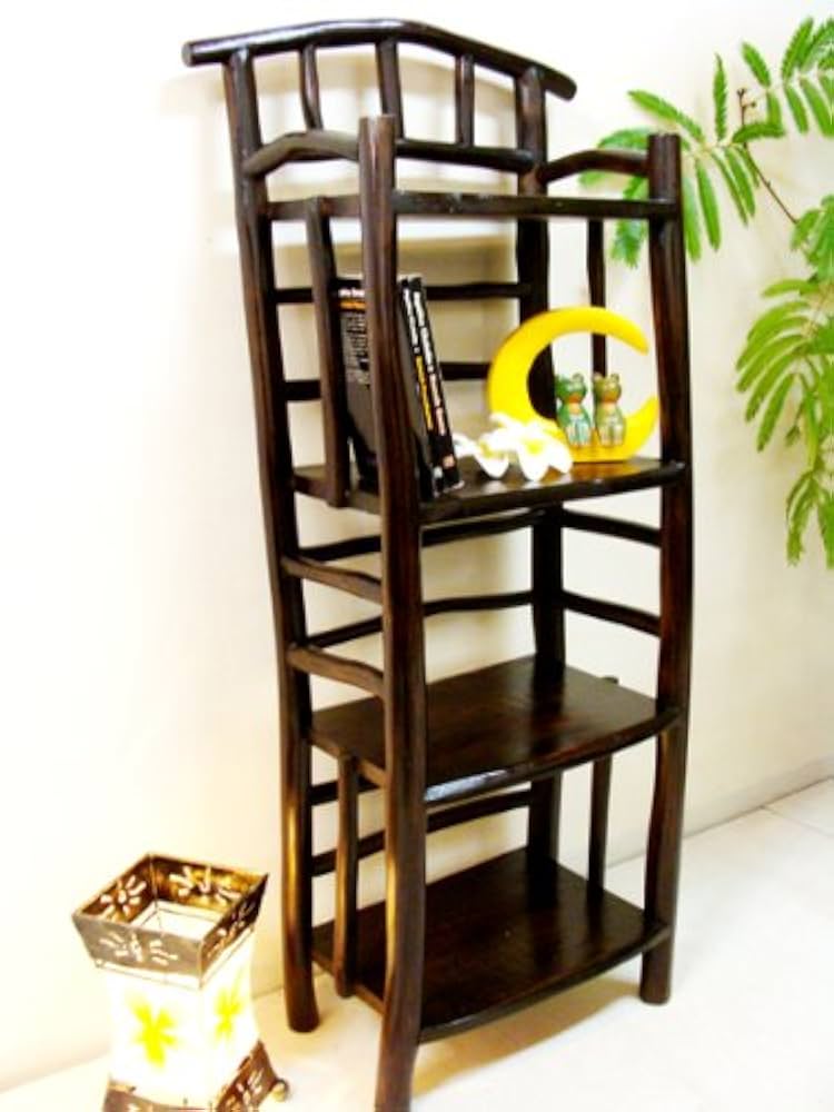 Amazon｜アジアン家具 バリ家具 ♪AR 原木ナチュラル4段ラック（M