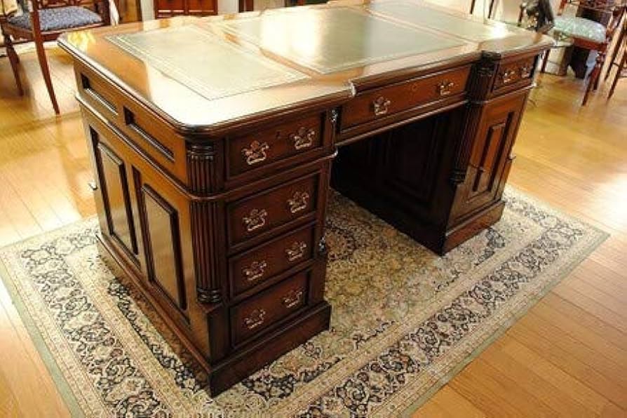 プレジデントデスクセミソリッドレザーアンティーク高級ダークブラウン木製