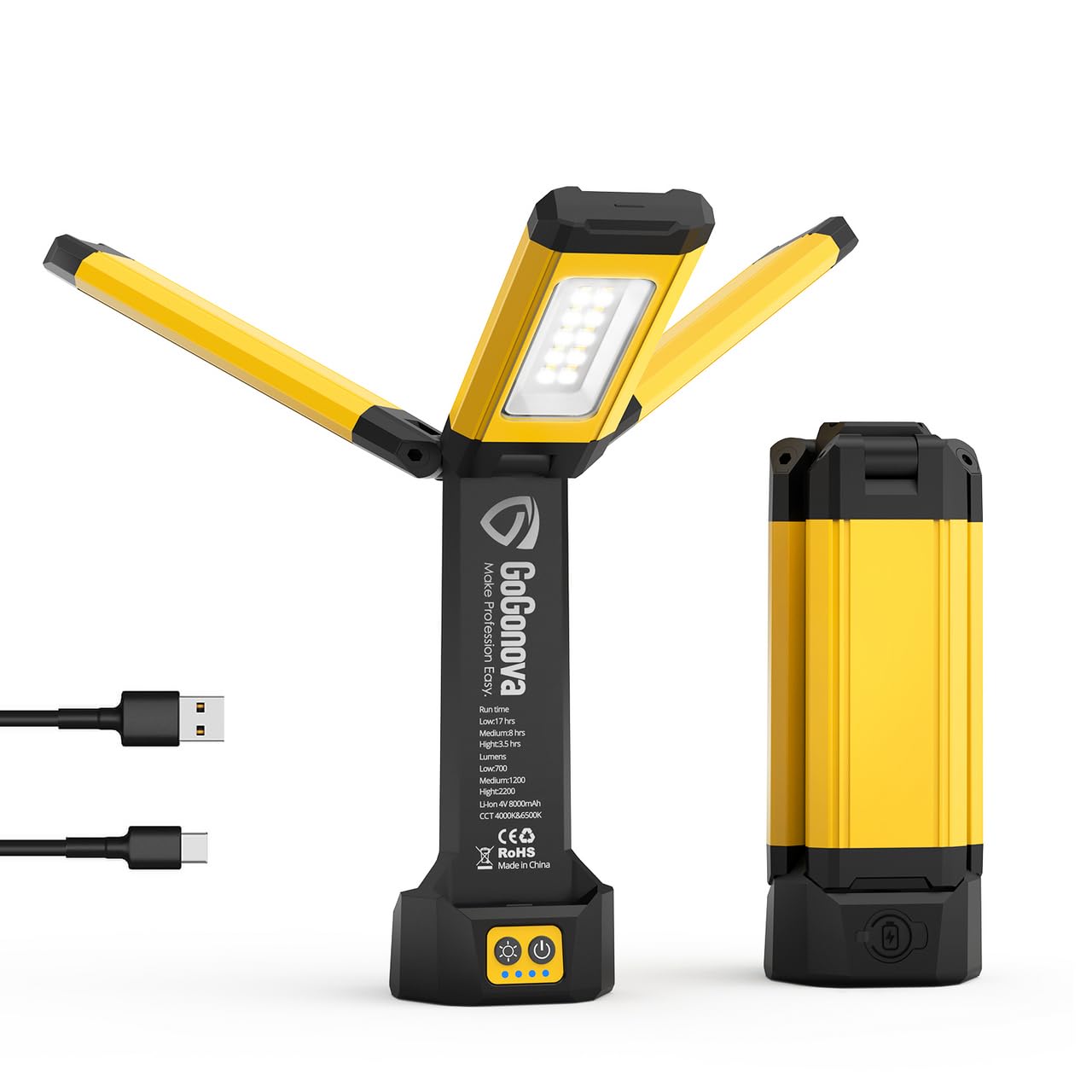 Amazon.co.jp: GoGonova 2200lm USB充電式作業灯 LEDワークライト 17