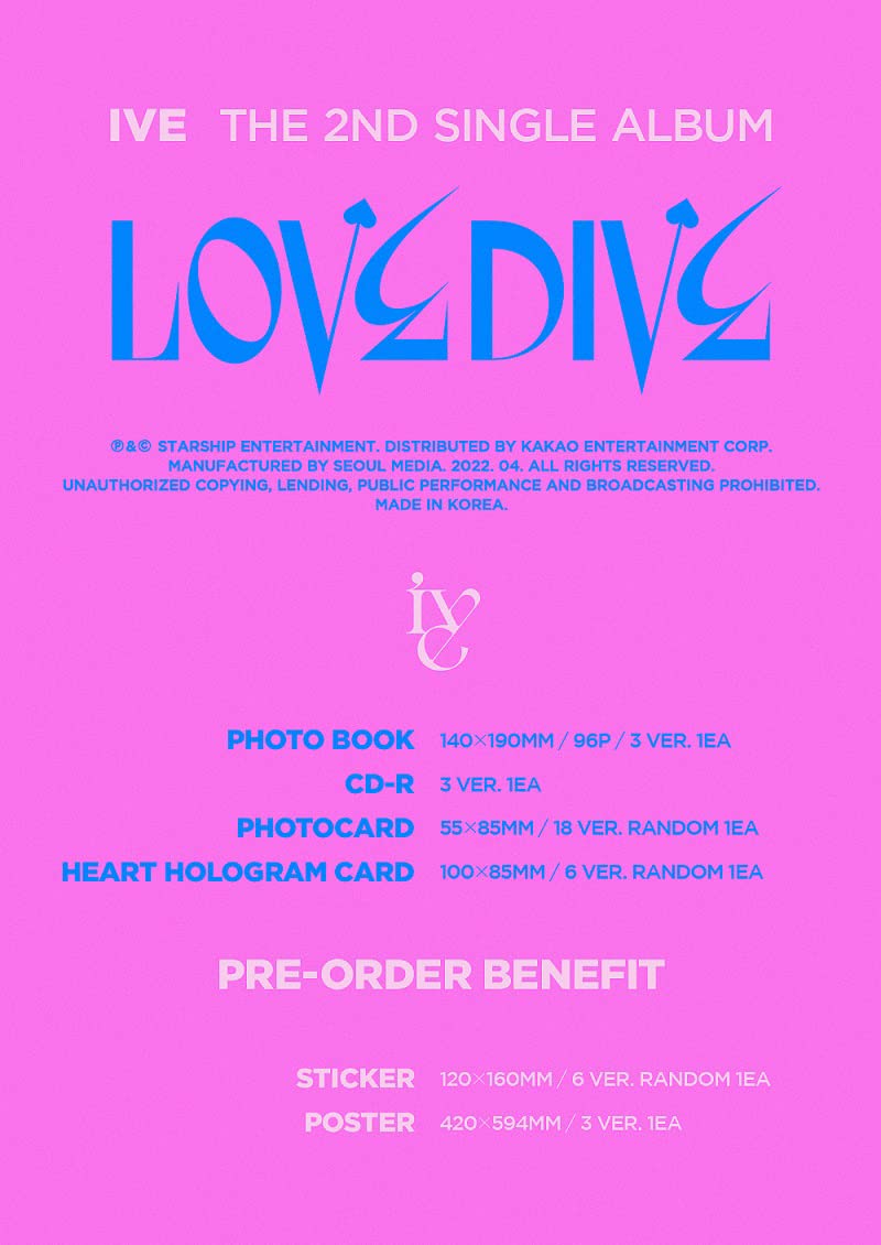 IVE - LOVE DIVE 2nd Single Album+Extra Photocards Set / K-pop