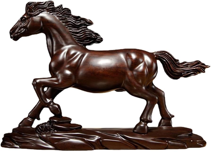 Amazon.co.jp: LOGOFUN 木製馬の置物 木製 干支 馬像 中国の馬の彫刻