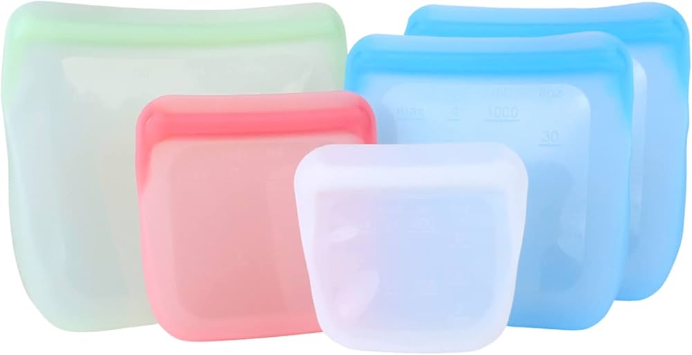 Amazon.co.jp: [5個パック] シリコン製再利用可能食品保存袋容器