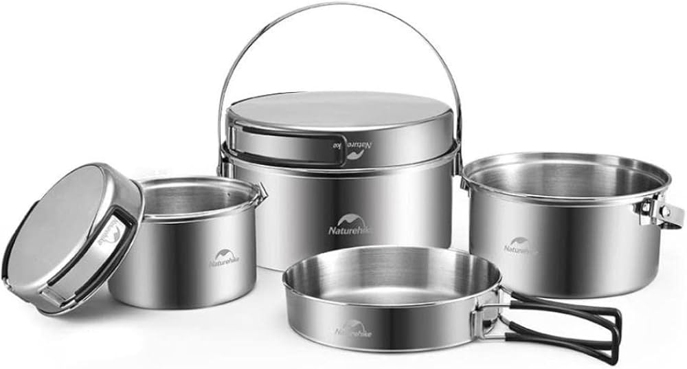 Amazon | Naturehike ステンレス鍋セット 入れ子式収納 効率的な熱伝導