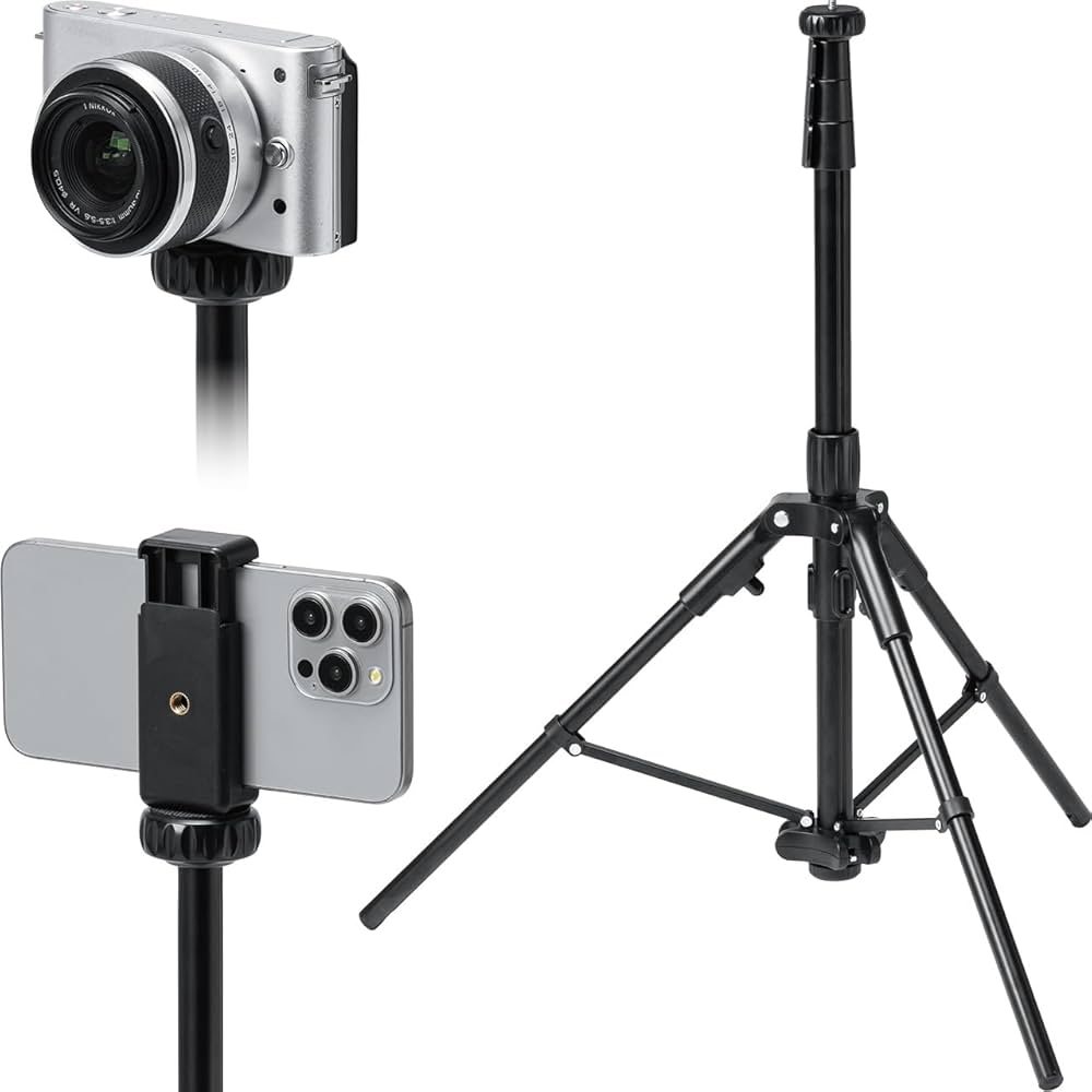 Amazon | サンワダイレクト 三脚 カメラ スマホ設置用ホルダー付き