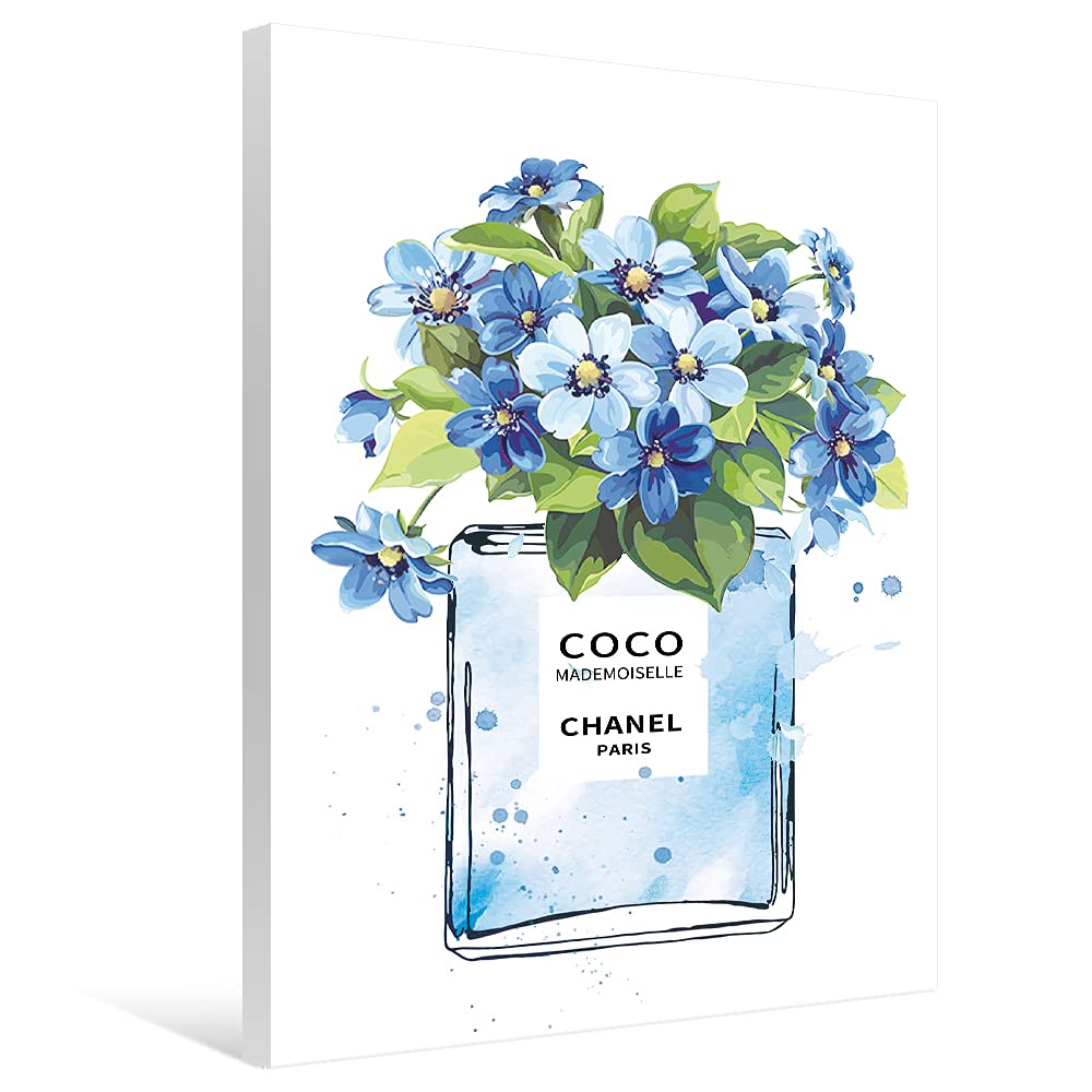 Amazon.co.jp: 7CANVAS アートパネル シャネル 香水 青 フラワーズ