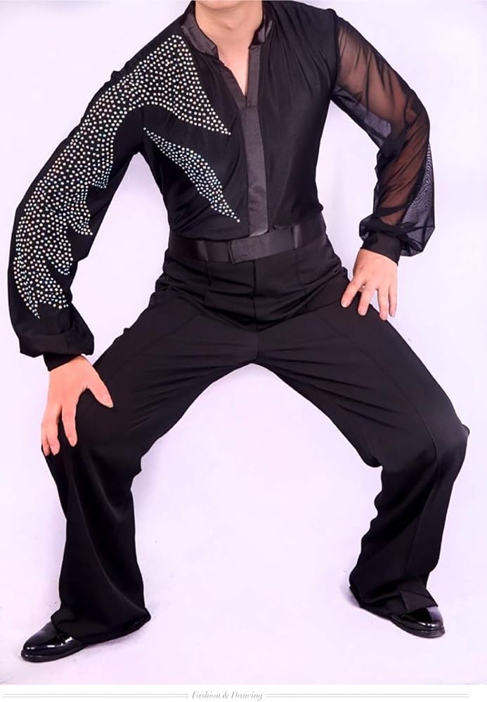 Amazon.co.jp: 社交ダンス トップス メッシュ 男性社交ダンス衣装 長袖