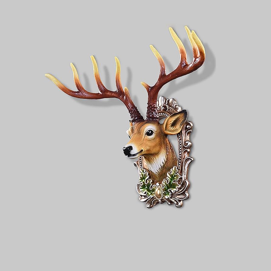 Amazon.co.jp: 動物の頭の壁の装飾 鹿の角 置物 現実的 壁掛け