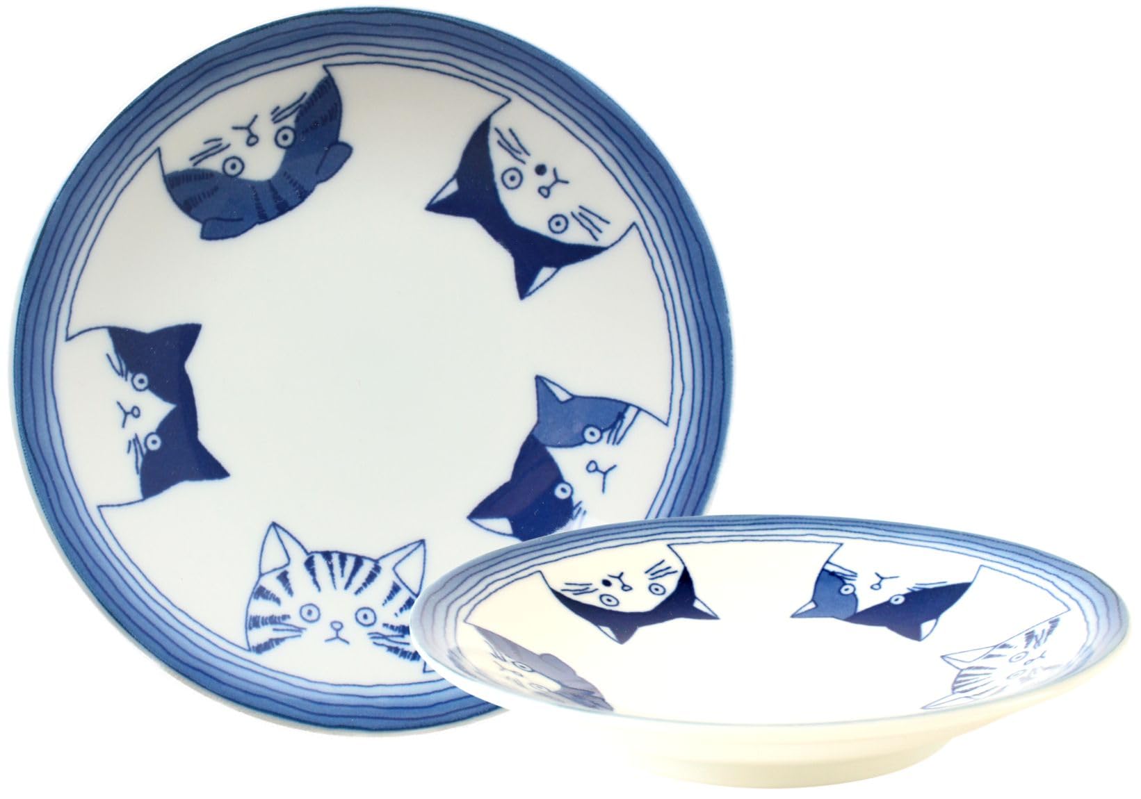 Amazon | 美濃焼 4.0寸平皿 猫 ネコ 青 （直径約13.7cm） 日本製 丸皿