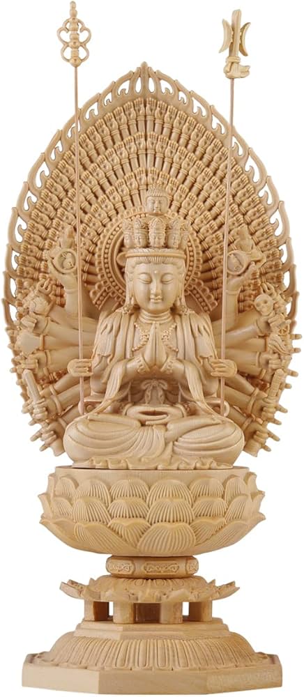Amazon｜TheChanger 繁樓藝雕 仏像 千手観音 仏壇仏像 桧木製 木彫り