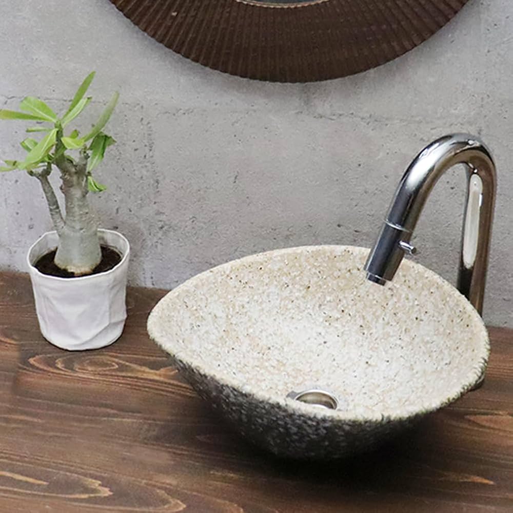 Amazon | しがらき焼 洗面ボール 【白窯変小判型 手洗い鉢（ミニ） tr