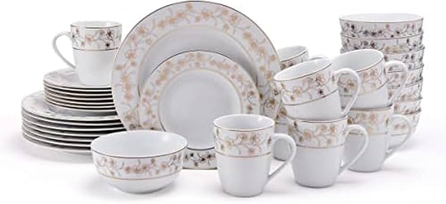 Amazon.com | Mikasa Floral Metallic Gold 32 Piece Dinnerware Set
