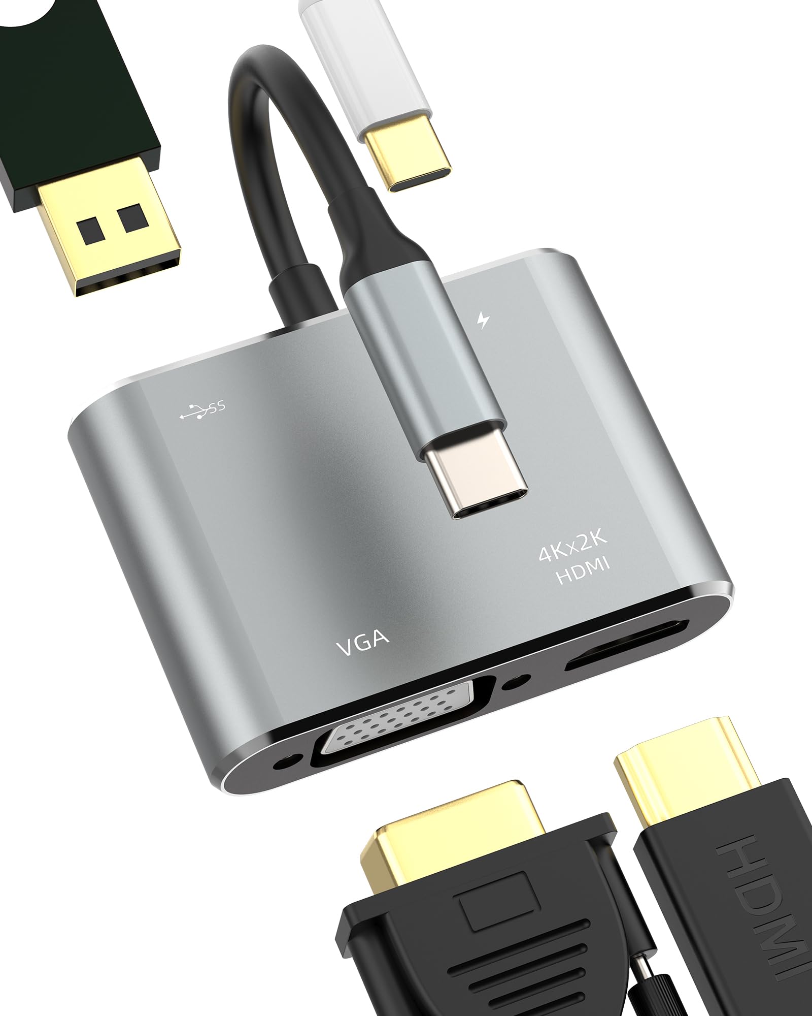 Amazon.co.jp: USB C変換HDMI USB-A VGA ハブ同時Type-C 急速充電器