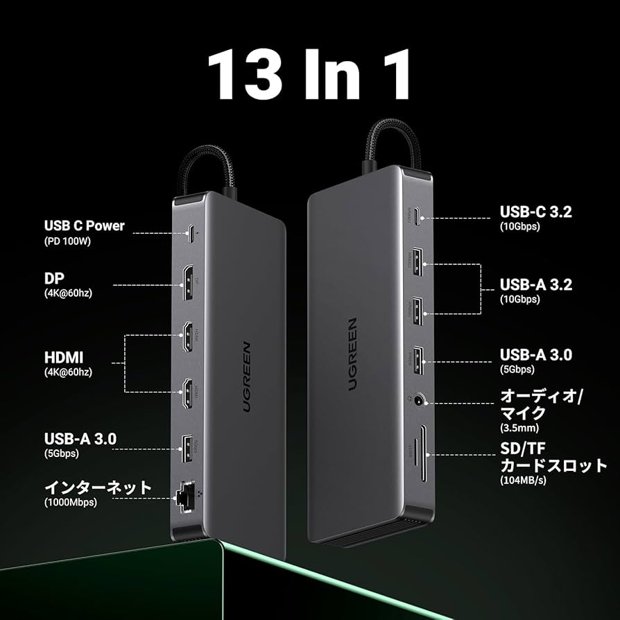 Amazon | UGREEN Revodok Pro 313 USB Cハブ 13 in 1 type c