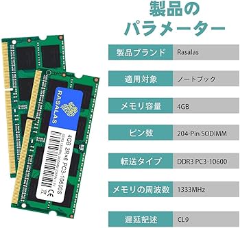 Amazon.co.jp: PC3-10600 DDR3 1333MHz ノートPC用 メモリ4GB×2枚 CL9