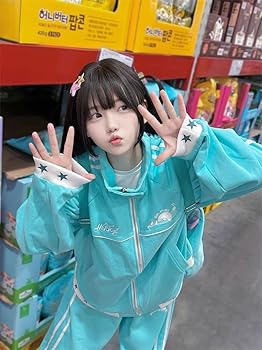 Amazon.co.jp: [KTNCFD] 地雷系 ジャージ 水色 セットアップ 上下