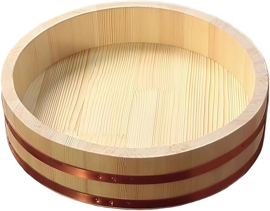 Amazon｜YQYQY 天然木 寿司桶 銅縁 丸型 寿司飯器 業務用 家庭用 木製