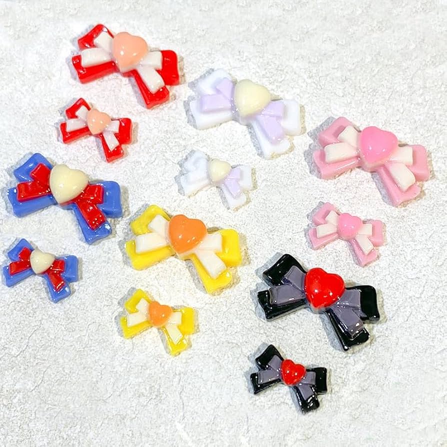 Amazon.co.jp: ネイルパーツ リボン ハート形 6色6個入りセット3D 立体