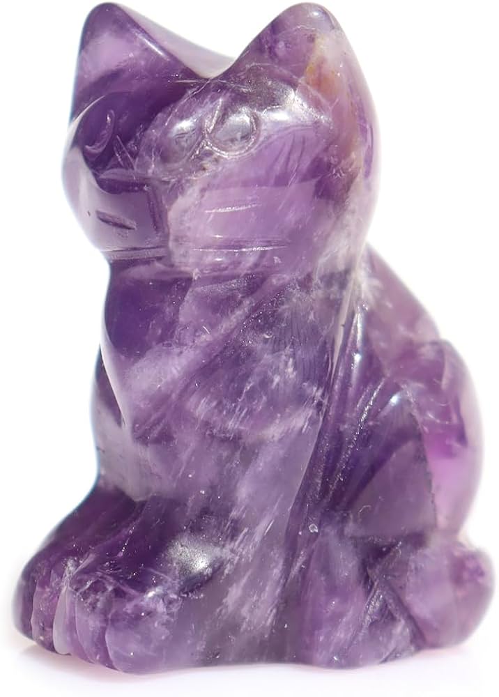 Amazon.co.jp: Wemeki ジェムストーン 猫の置物 1点 アメジスト 猫の