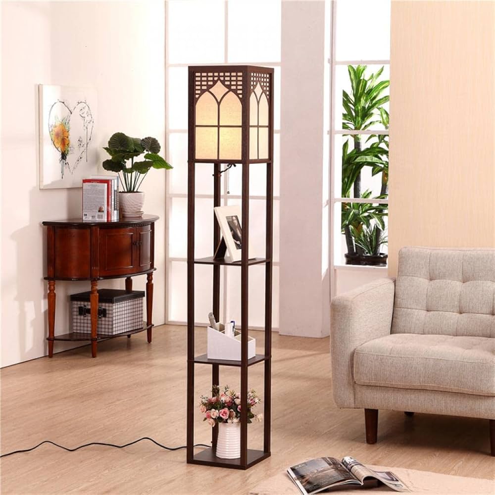 Amazon.co.jp: フロアスタンド 棚付き 3段 木製 フロアライト フロア