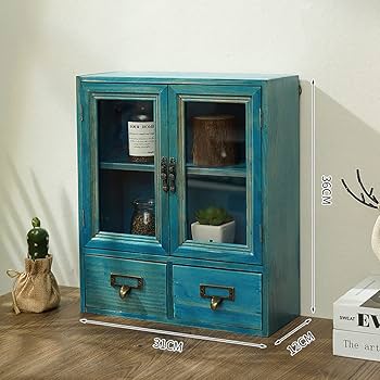 Amazon | 木箱 デスク上置き棚 アンティーク調 引き出し 卓上収納