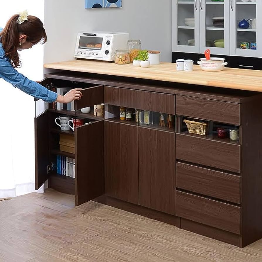 Amazon｜薄型キッチンカウンター下収納 食器棚 隠す収納 ディスプレイ