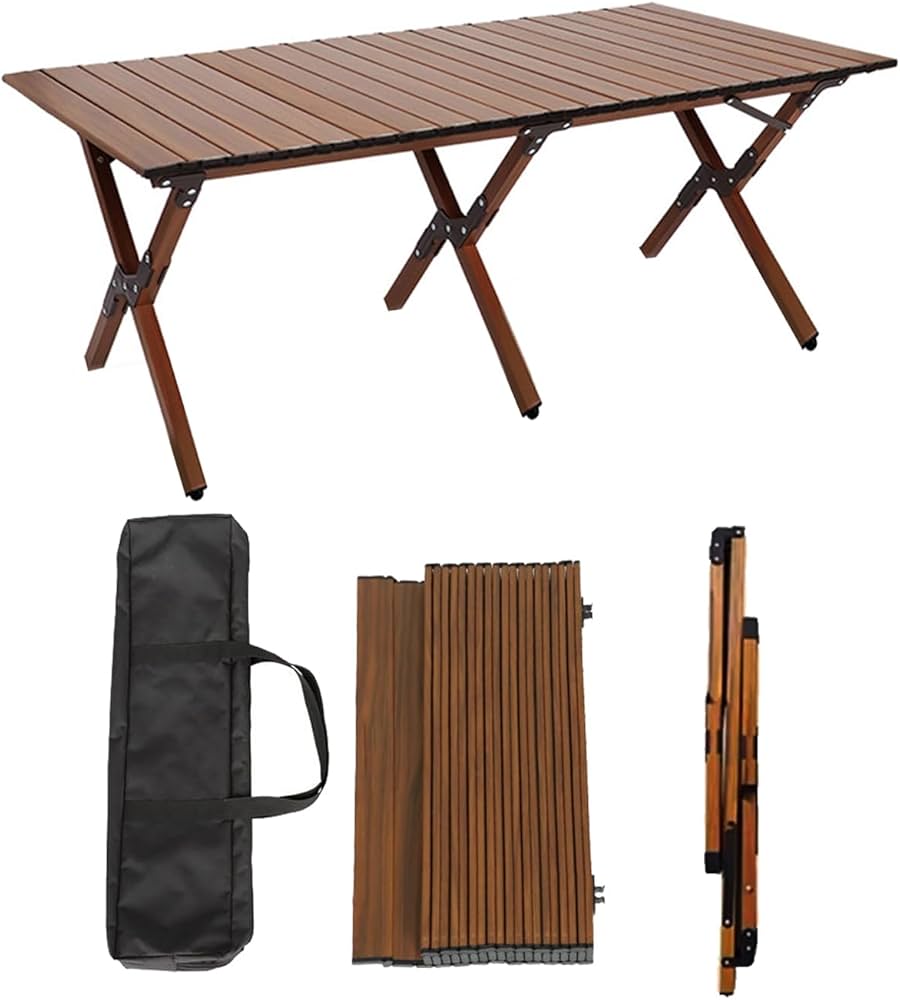 Amazon | アウトドアテーブル ウッドロールトップテーブル 折りたたみ