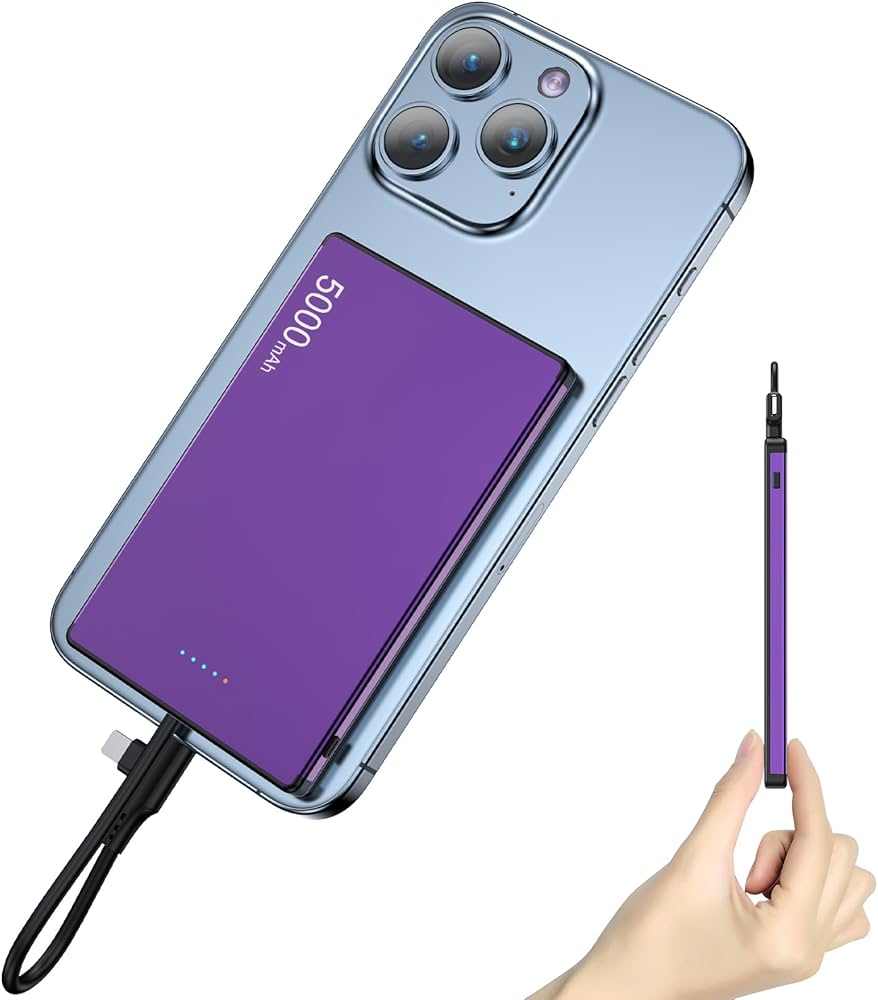 Amazon | モバイルバッテリー 【6.9MM限界の薄さに挑戦！ケーブル内蔵