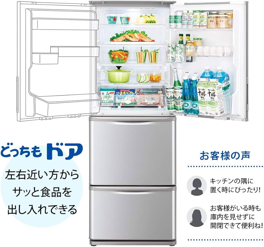 Amazon | シャープ 冷蔵庫 (幅60.0cm) 350L 両開き 3ドア シルバー系